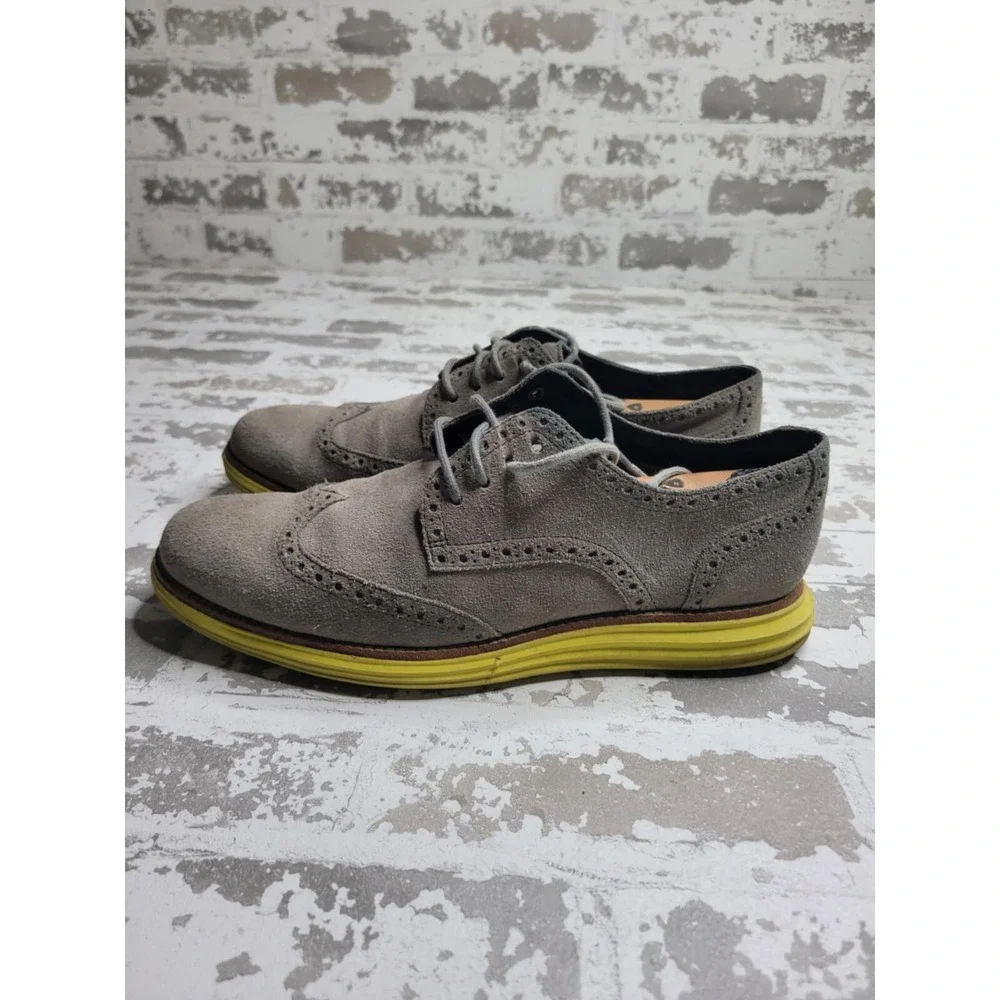 Cole Haan‎ Lunargrand Mens US 10 Wingtip Suede Oxford Shoes Gray Yellow